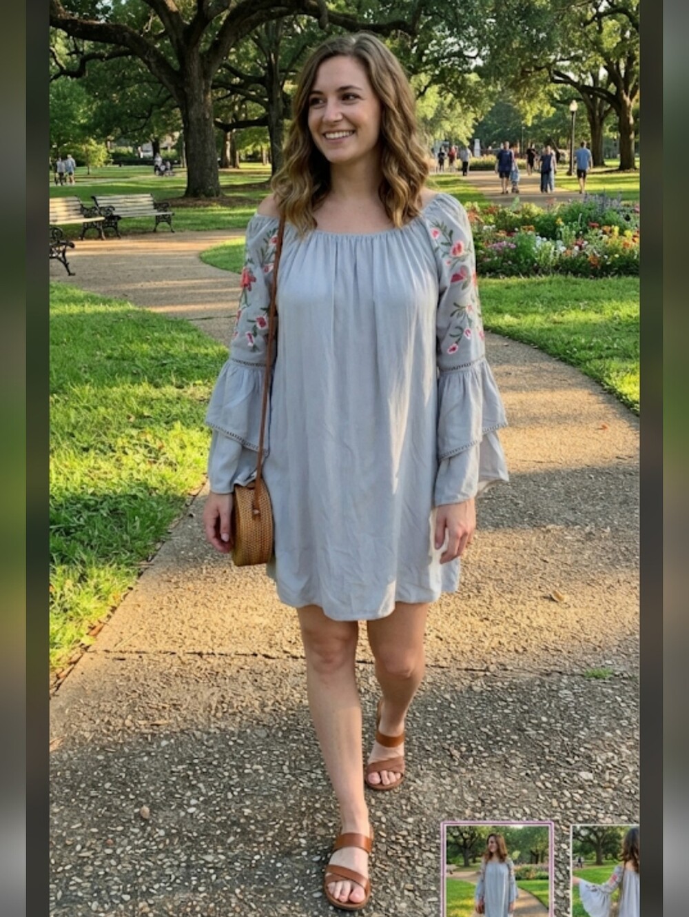 Umgee Sacramento Sunset Boho Embroidered Bell-Sleeve Women's Tunic Dress R7128